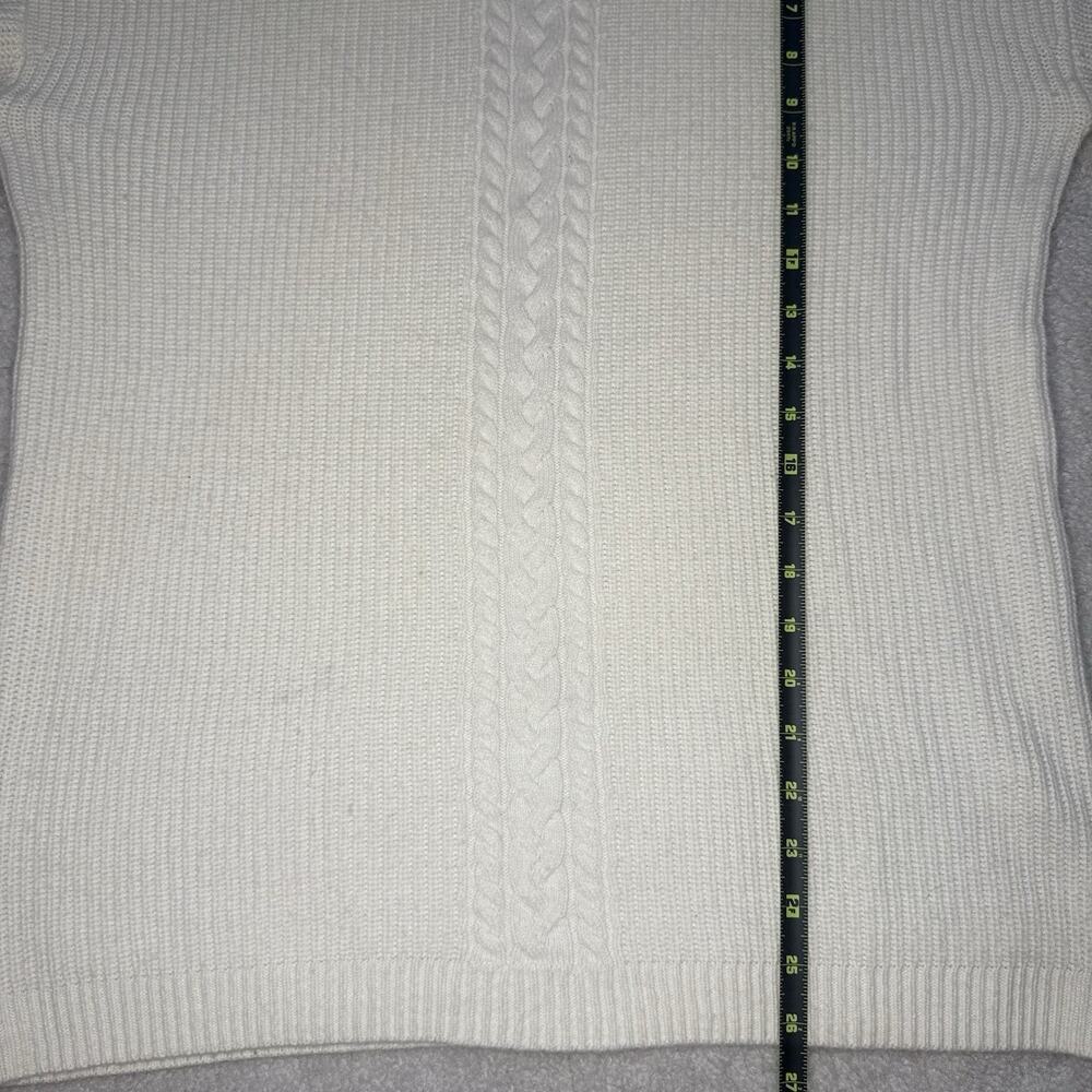 TALBOTS Fisherman Cable Knit Pullover Sweater Ivory Neutral Wool Blend Ribbed M - Picture 9 of 9